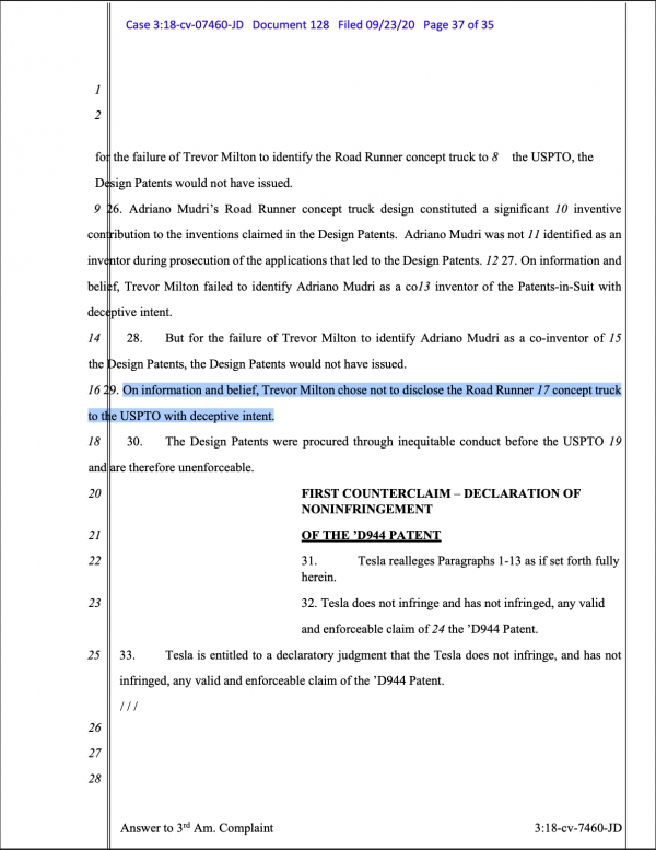 디지털 문서 공유 웹사이트 스크리브드(Scribd)에 공개된 테슬라의 소송 문서. 트레버 밀턴이 '속이려는 의도'를 가졌다고 주장하고 있다. [Scribd]